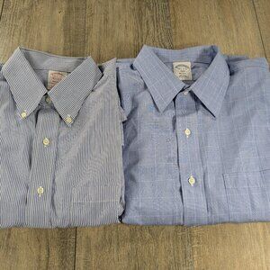 Brooks Brothers Dress Shirt LOT of 2 Mens 16.5 Large Blue Button Up Non Iron
